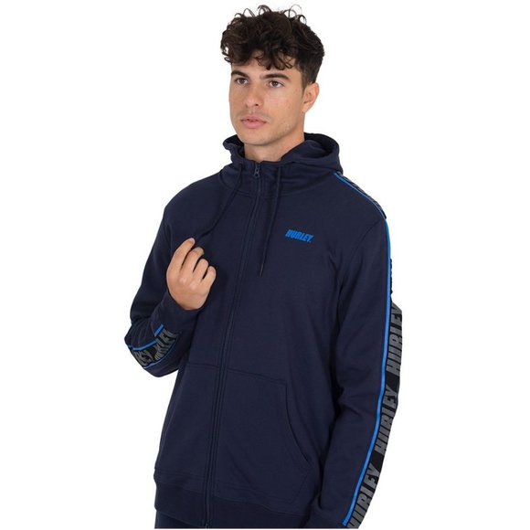 Hurley Men's Blocked Full Zip Fleece Hoodie Track Jacket - Blue - Picture 3 of 10